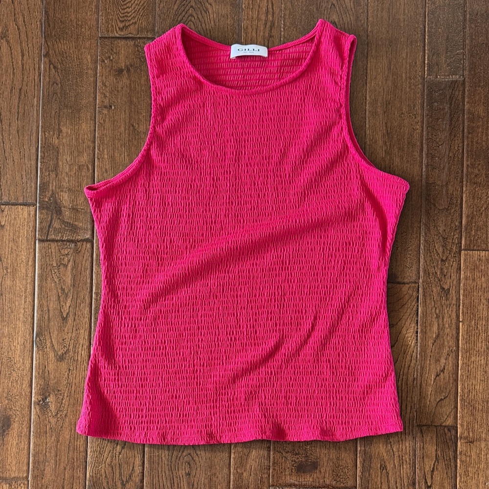 Gilli Vibrant Pink Ribbed Scoop Neck Tank